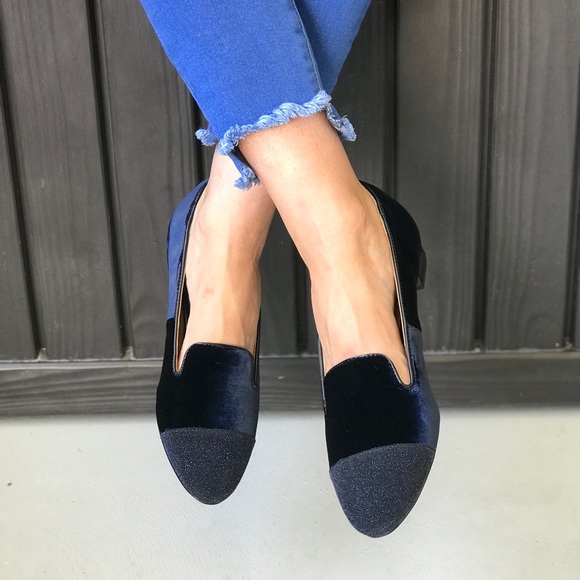 Anthropologie Shoes - Navy Glimmer CapToe Plush Velvet Espadrille Loafer